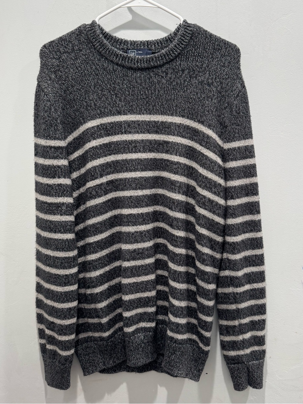 GAP Men's size LARGE TALL Striped Crewneck Sweater knit fall outdoor